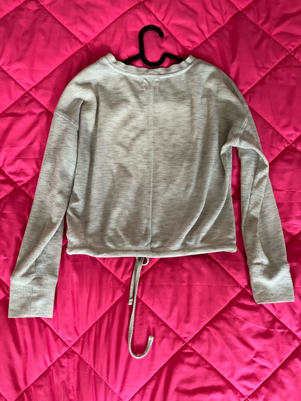 Hippie Rose Light Gray Waffle Knit Drawstring Sweatshirt - Picture 3 of 3